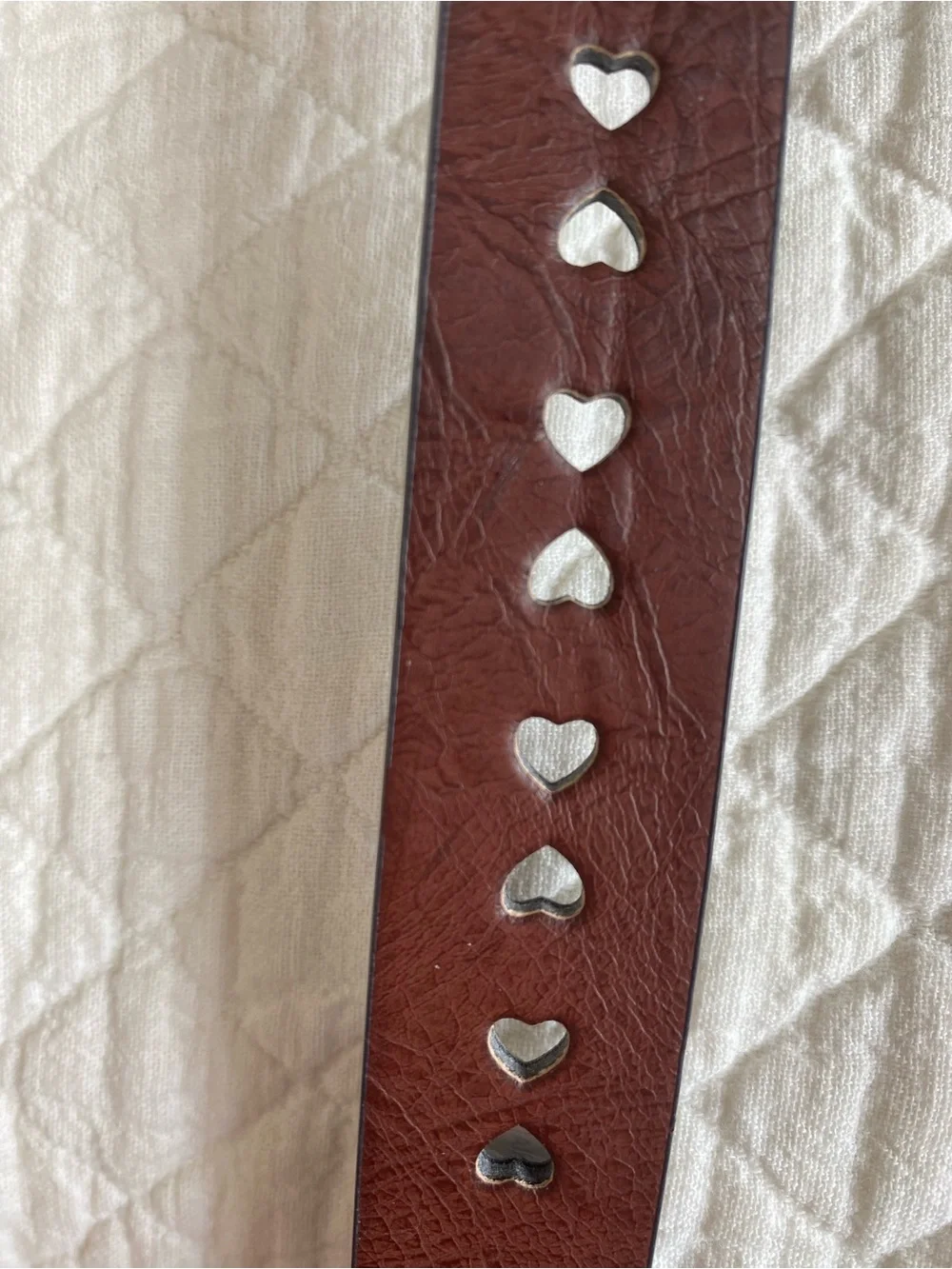 Romantic Coquette Preppy Brown Faux Leather Belt Punched Cut-Out Hearts Small